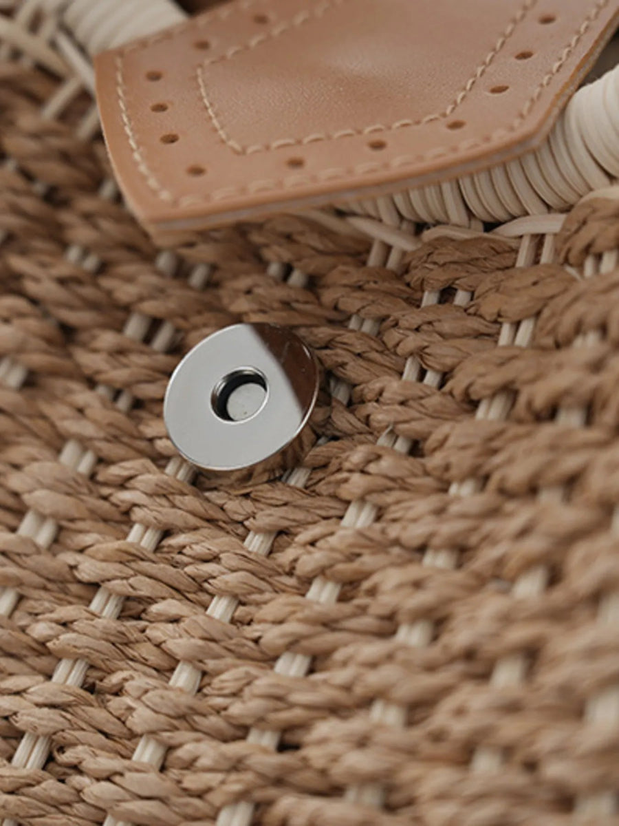 Straw Braided Top Round Handle Handbag - Lily Bloom