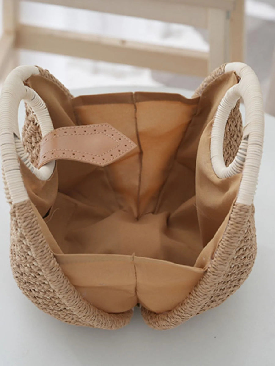 Straw Braided Top Round Handle Handbag - Lily Bloom