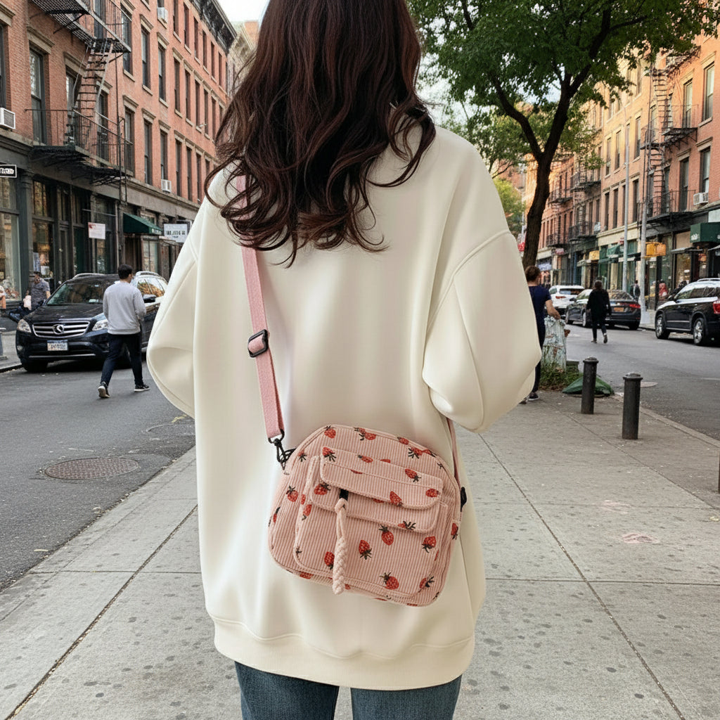 cute crossbody bag for travel Strawberry Bag Corduroy Tote Bag Cute Crossbody Bag