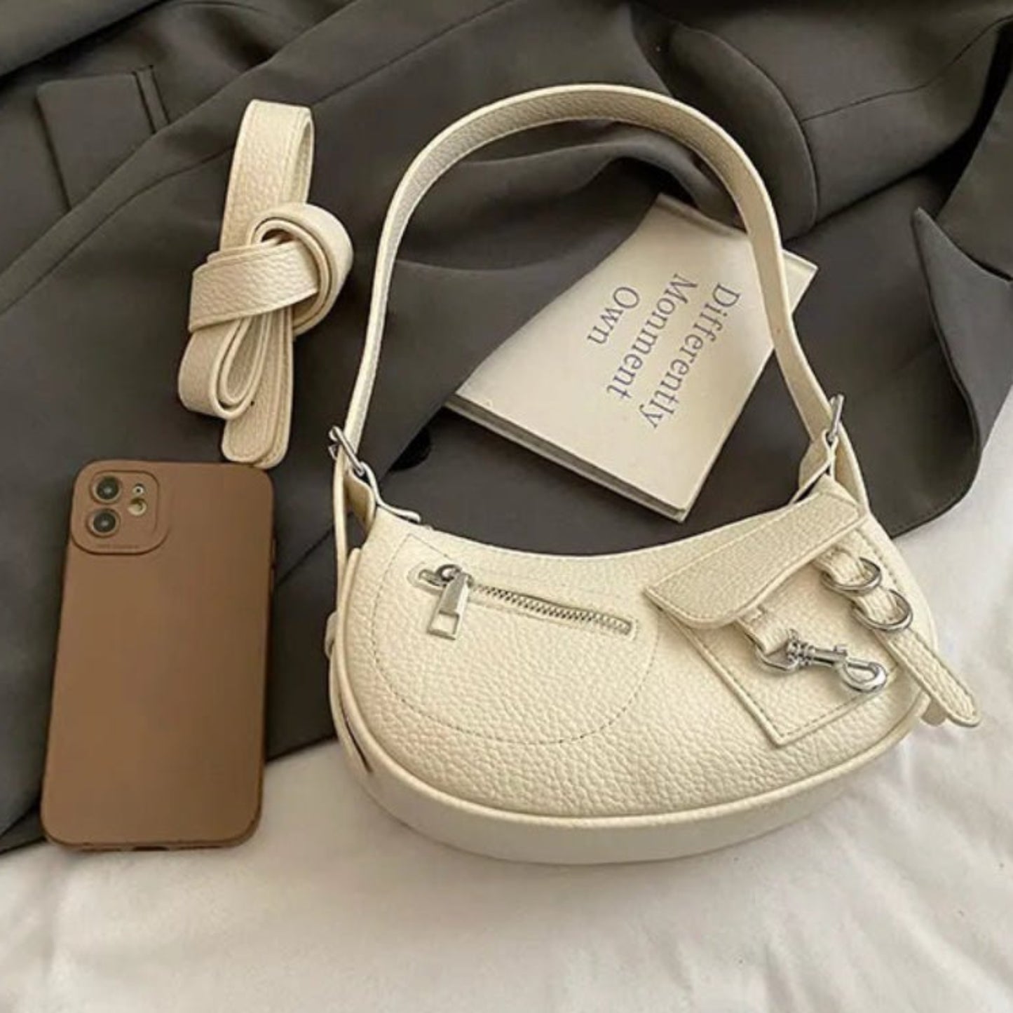 Textured Leather Shoulder Bag - Lily Bloom