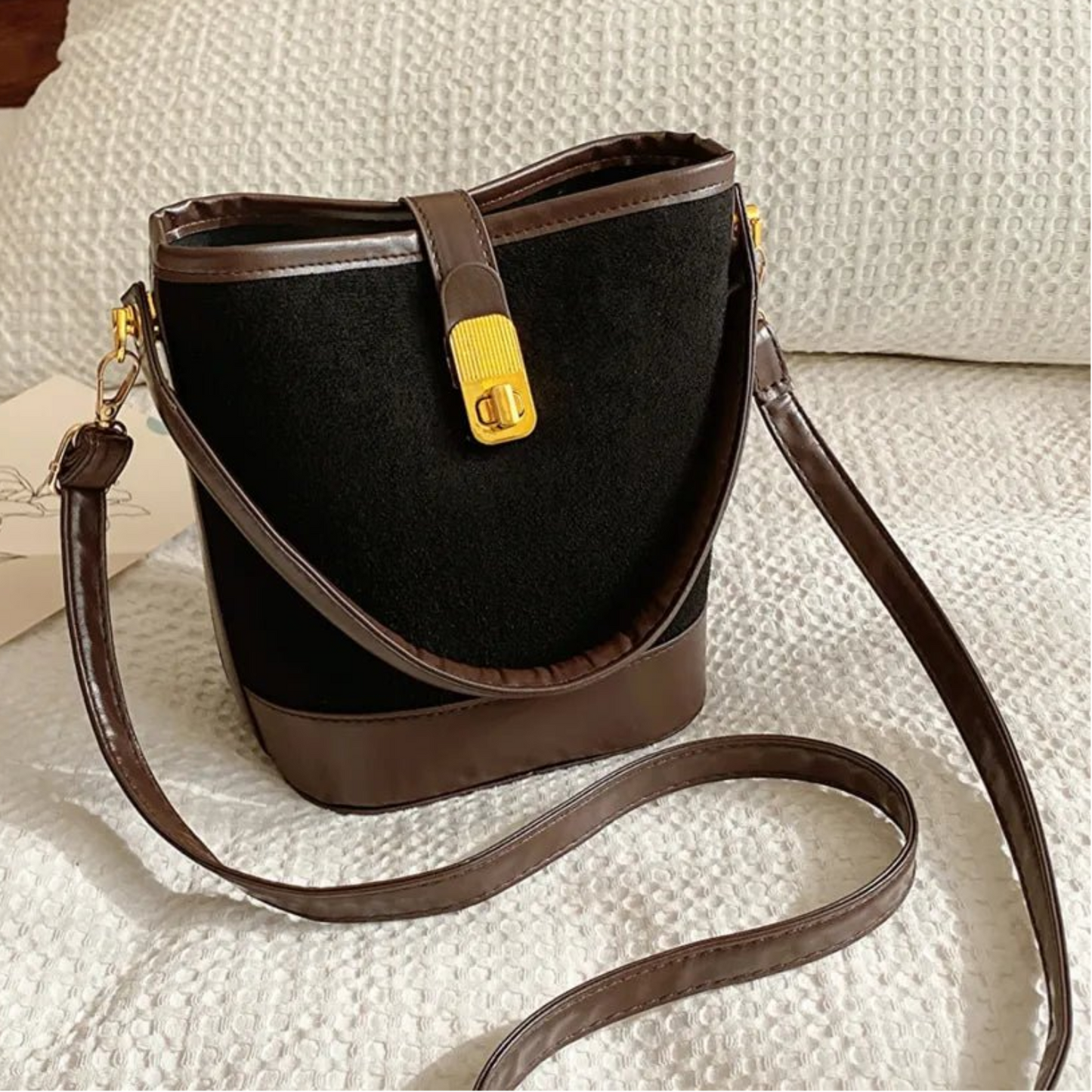 Vegan Leather Bucket Crossbody Bag - Lily Bloom