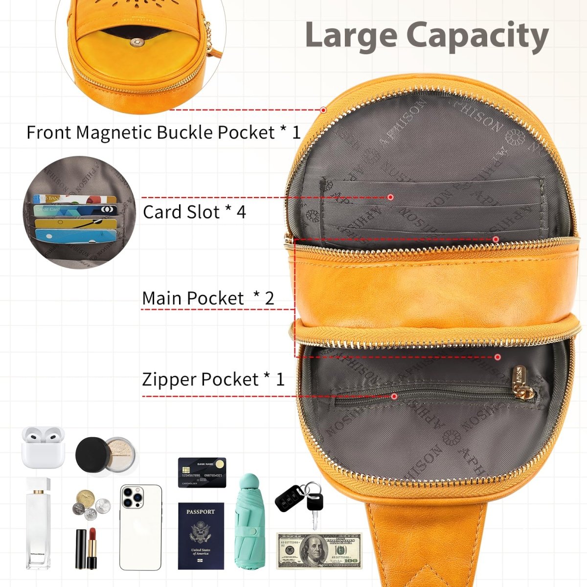 Vegan Leather Crossbody Bag Chest Bag with Adjustable Strap - Lily Bloom