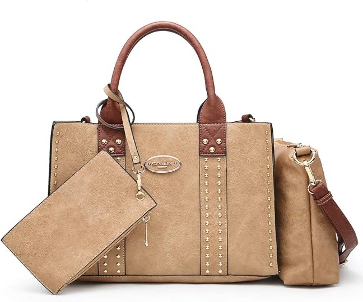 Vegan Leather Satchel Bag Shoulder Purse Top Handle Handbag 3pcs Set - Lily Bloom