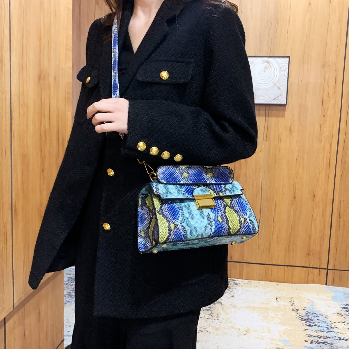Vegan Leather Snakeskin Print Crossbody Bag - Lily Bloom