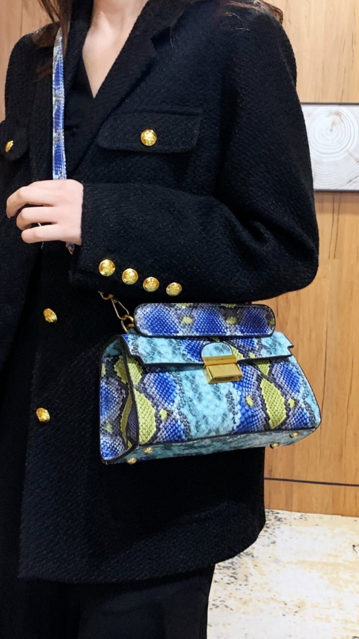 Vegan Leather Snakeskin Print Crossbody Bag - Lily Bloom