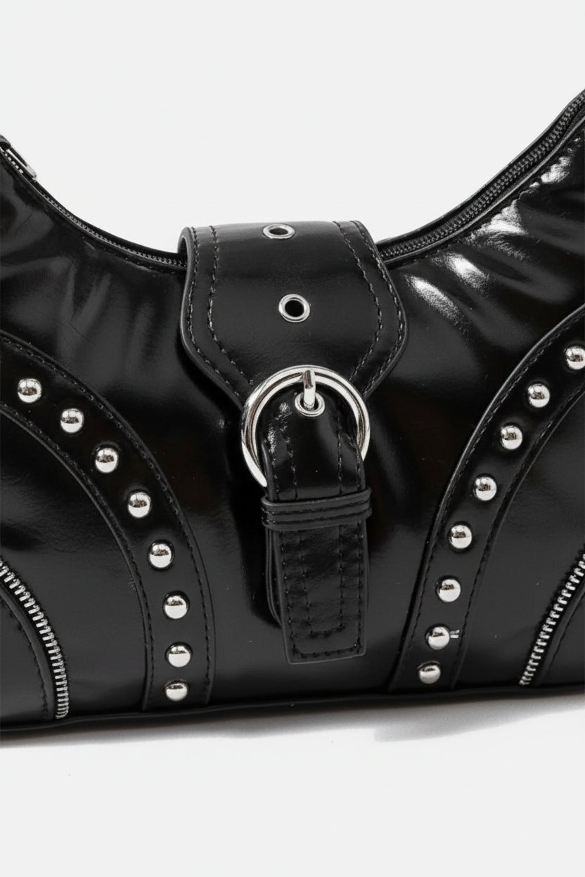 Vegan Leather Studded Trim Shoulder Bag - Lily Bloom