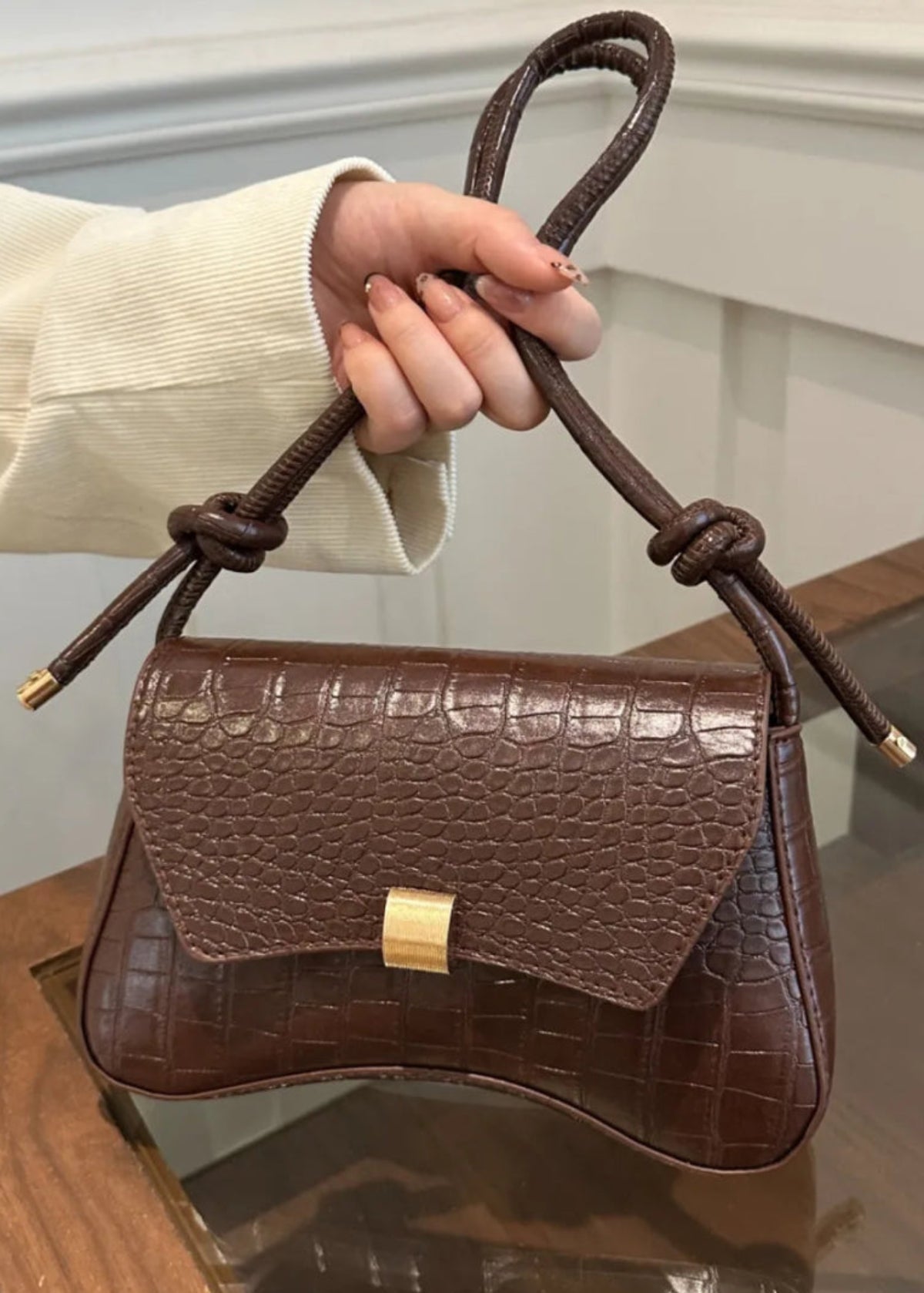 Vegan Leather Texture Crossbody Bag - Lily Bloom