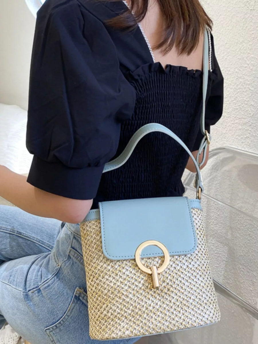 Natural Texture Woven Straw Crossbody Bag - Lily Bloom