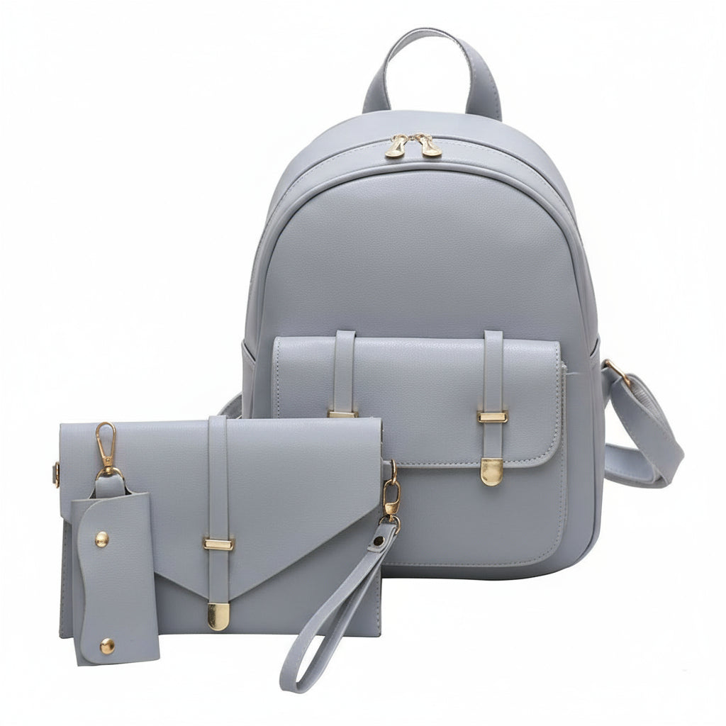 3 pcs Set Leather Shoulder Mini Backpack - Lily Bloom