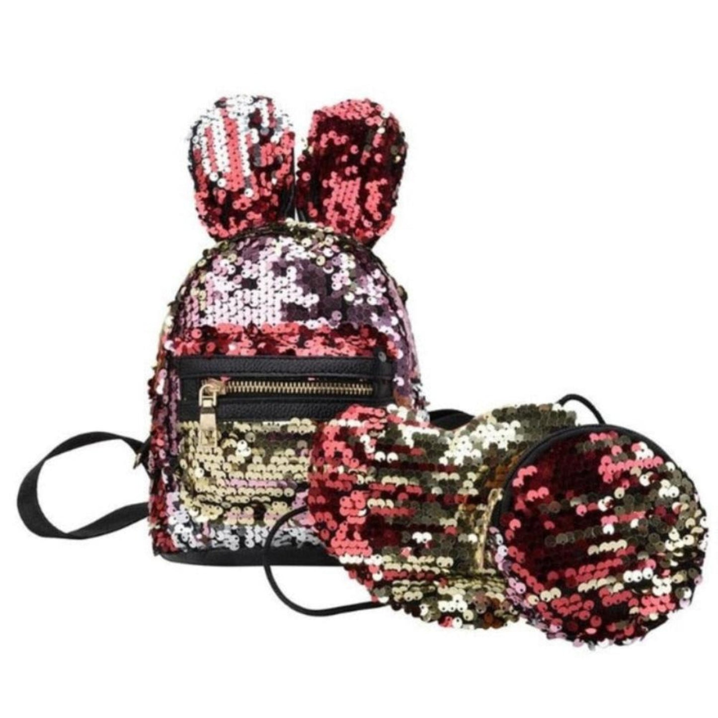 3 pcs set Rabbit Ear Backpack Travel Bag Bling Shiny Cute Heart Shaped - Lily Bloom