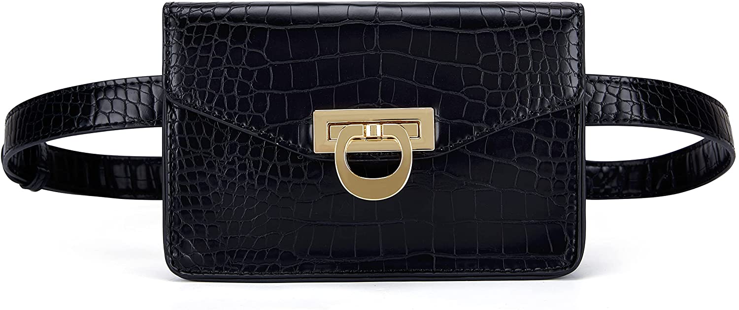  BEMYLV Leather Chain Belt Bag for Women Crossbody Waist Purse  Fanny Pack Fashion Evening Clutch Mini Handbag Detachable