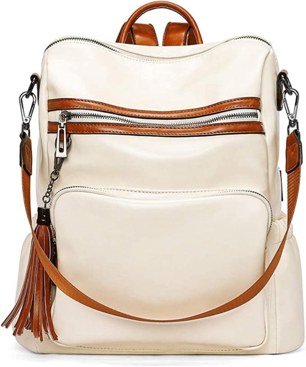 Backpack Purse Leather Designer Travel Large Shoulder Bag with Tassel - Lily Bloom Store