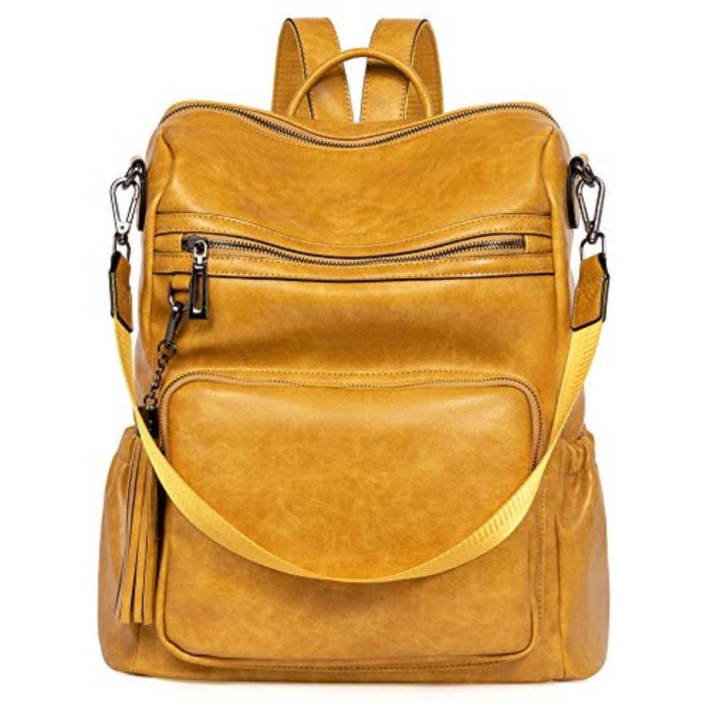 Backpack Purse Two Toned Leather Designer Travel Large Ladies Shoulder Bags with Tassel - Lily Bloom