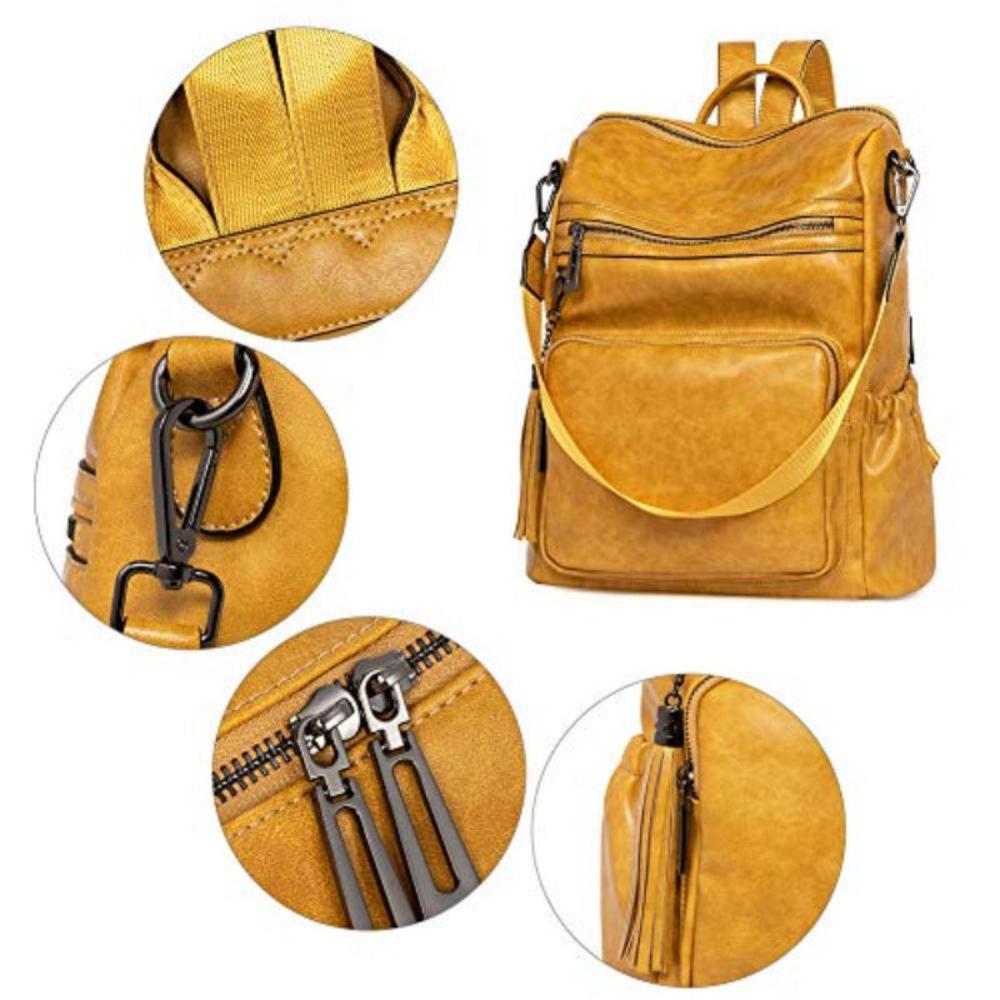 Backpack Purse Two Toned Leather Designer Travel Large Ladies Shoulder Bags with Tassel - Lily Bloom