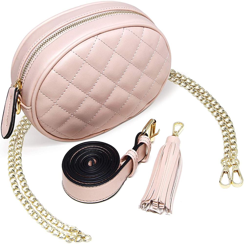 Fashionable Waist Bag Leather Belt Bag Crossbody Tassel Chain- Lily Bloom