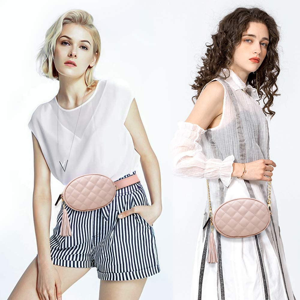 Fashionable Waist Bag Leather Belt Bag Crossbody Tassel Chain- Lily Bloom