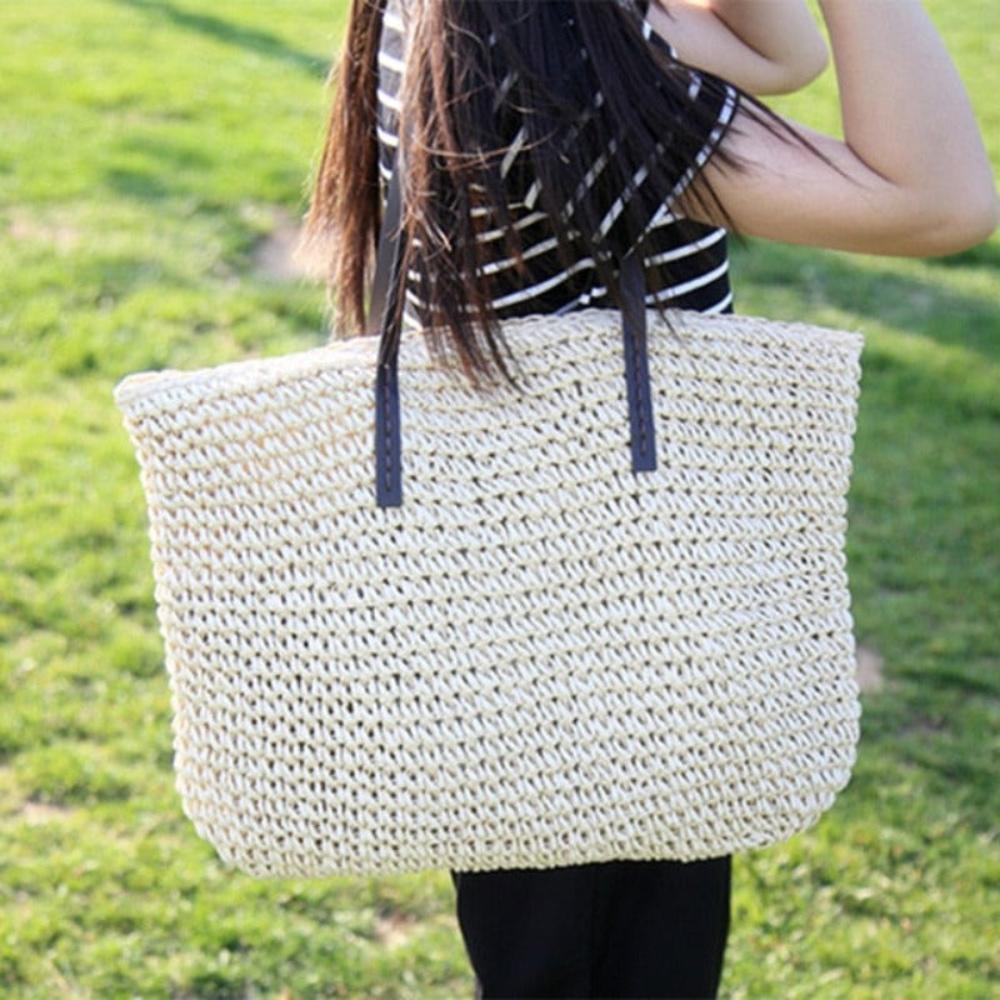 Handbag Rattan Woven Knitted Straw Large Capacity Totes Leather Shoulder Bag - Lily Bloom