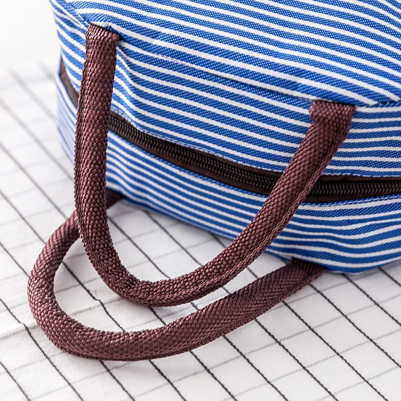 Portable Lunch Bag Canvas Stripe Insulated Cooler Bags Thermal Food Picnic Lunch Bags Kids Lunch Box Bag - Lily Bloom