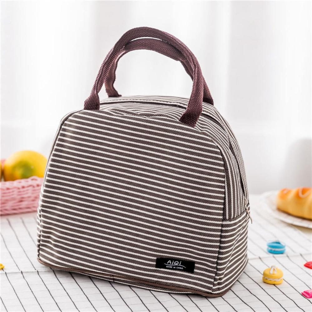 Portable Lunch Bag Canvas Stripe Insulated Cooler Bags Thermal Food Picnic Lunch Bags Kids Lunch Box Bag - Lily Bloom