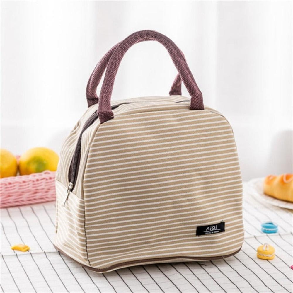 Portable Lunch Bag Canvas Stripe Insulated Cooler Bags Thermal Food Picnic Lunch Bags Kids Lunch Box Bag - Lily Bloom
