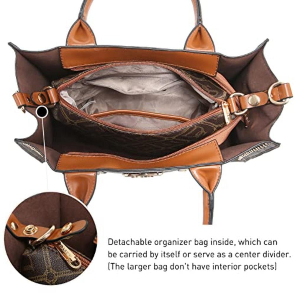 Vegan Leather Satchel Bag Shoulder Purse Top Handle Handbag 3pcs Set - Lily Bloom