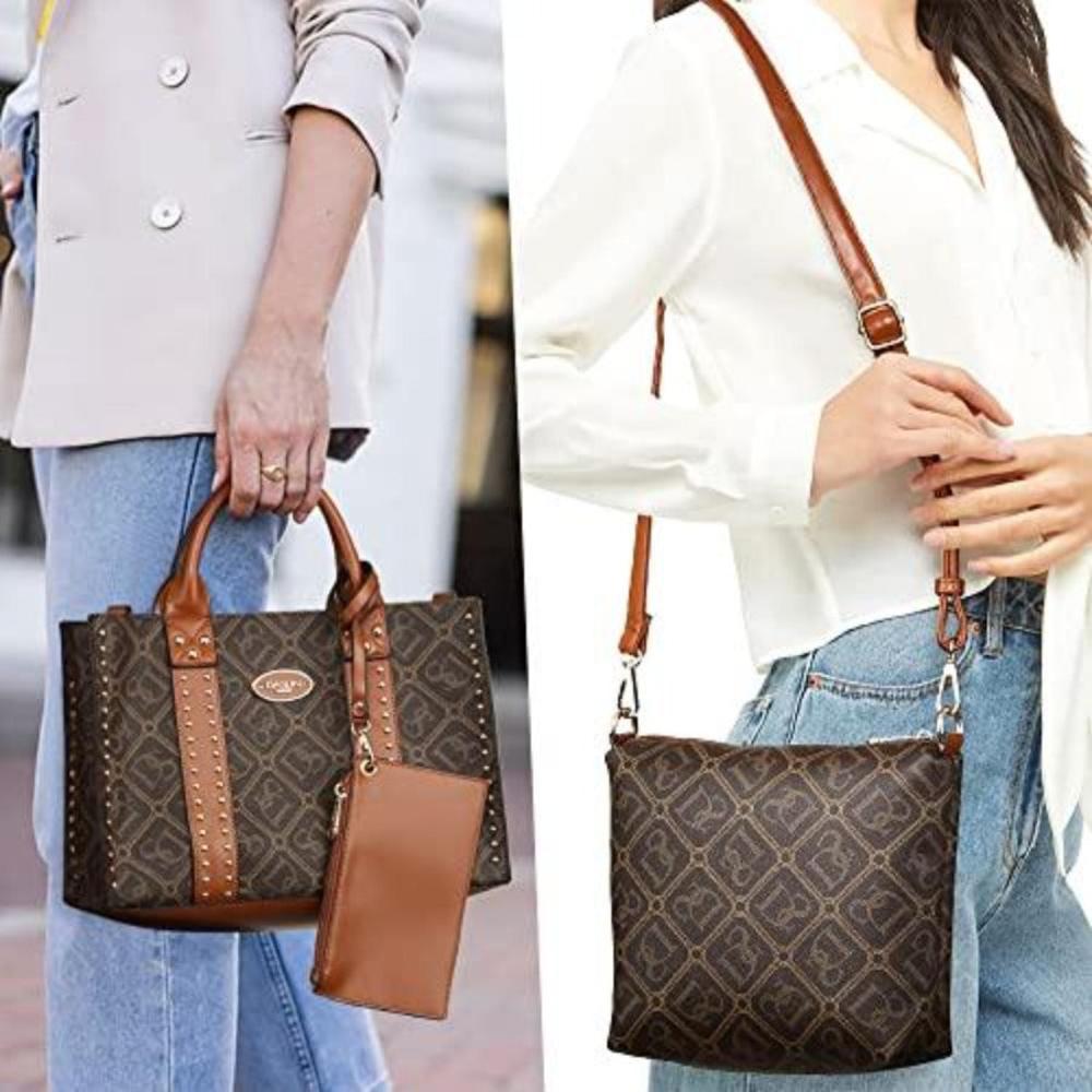 Vegan Leather Satchel Bag Shoulder Purse Top Handle Handbag 3pcs Set - Lily Bloom