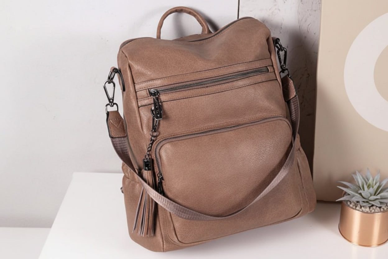 Backpack Purse Leather Designer Shoulder Bag with Tassel - Lily Bloom