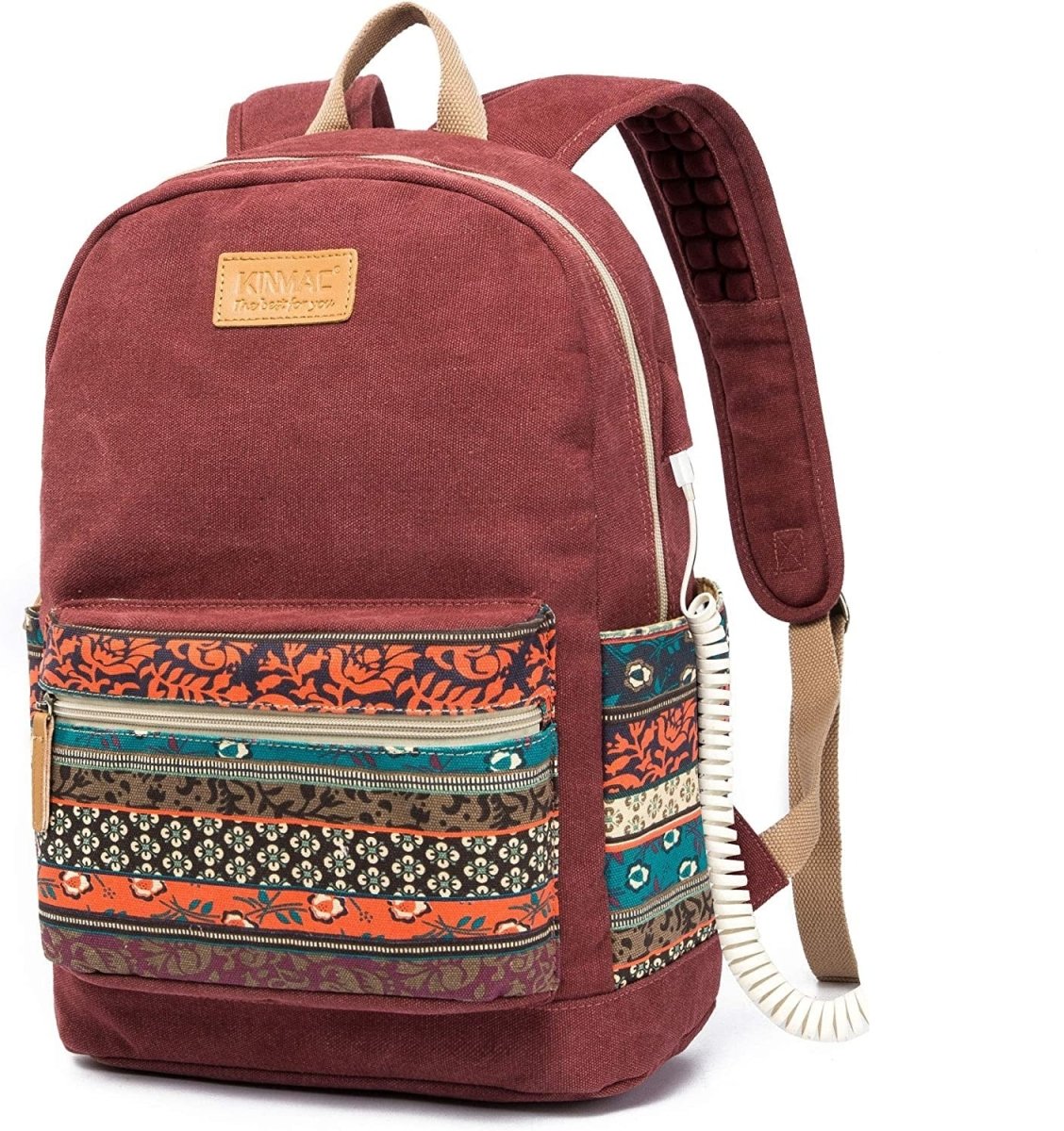 Bohemian Water Resistant Cushion Straps USB Laptop Backpack - Lily Bloom