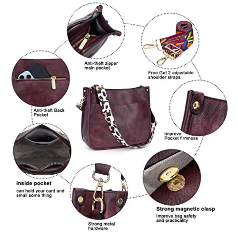 Crossbody Vegan Leather Shoulder Guitar Straps Bucket Bag - Lily Bloom