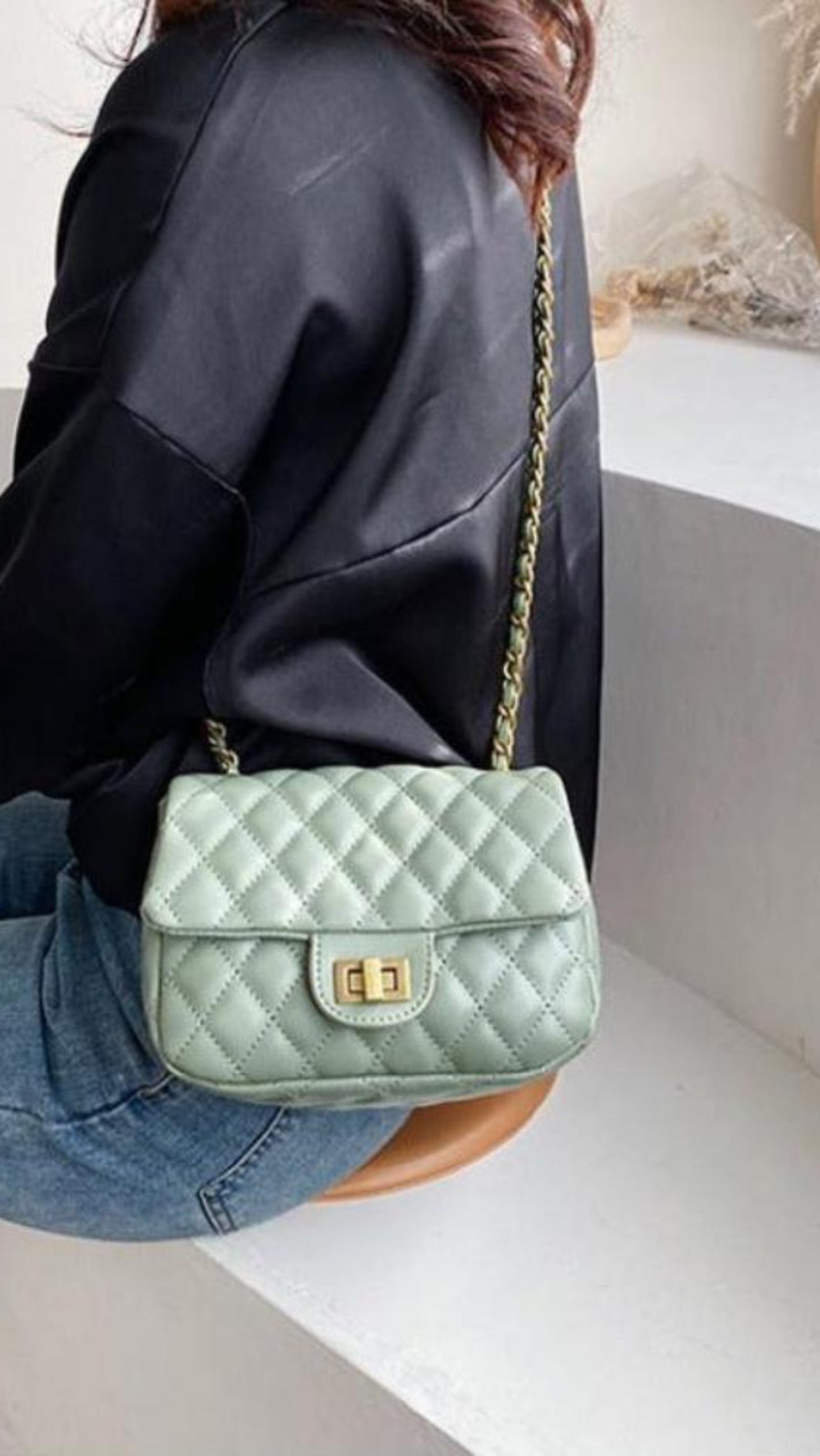 Quilted Leather Cross - body Chain Messenger Shoulder Bag - Lily Bloom