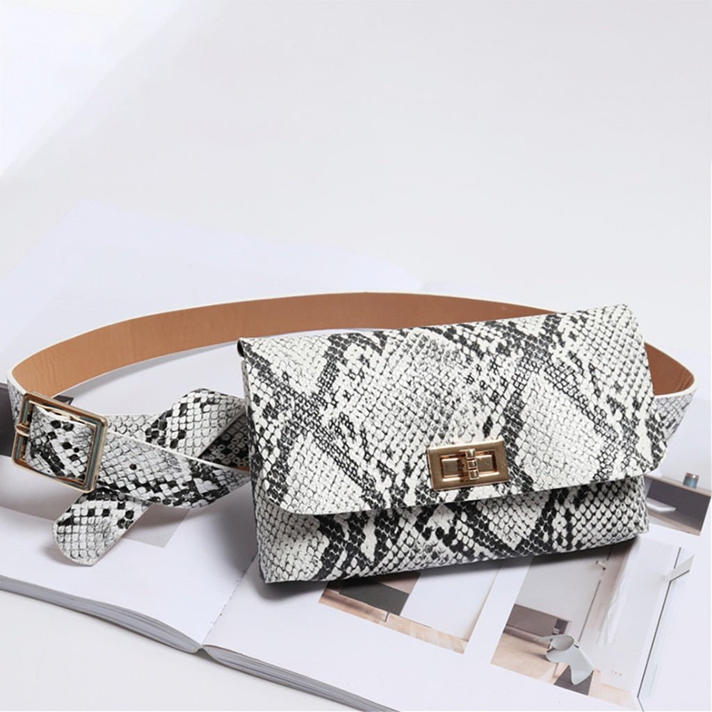 Serpentine Button Leather Snake Skin Waist Belt Bag - Lily Bloom