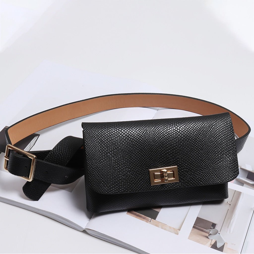 Serpentine Button Leather Snake Skin Waist Belt Bag - Lily Bloom