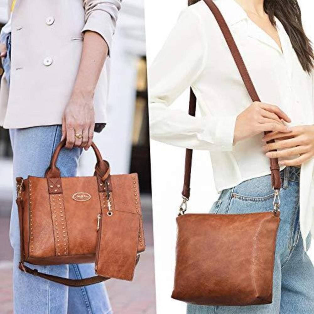 Vegan Leather Satchel Shoulder Purse Top Handle Handbag 3pcs Set - Lily Bloom
