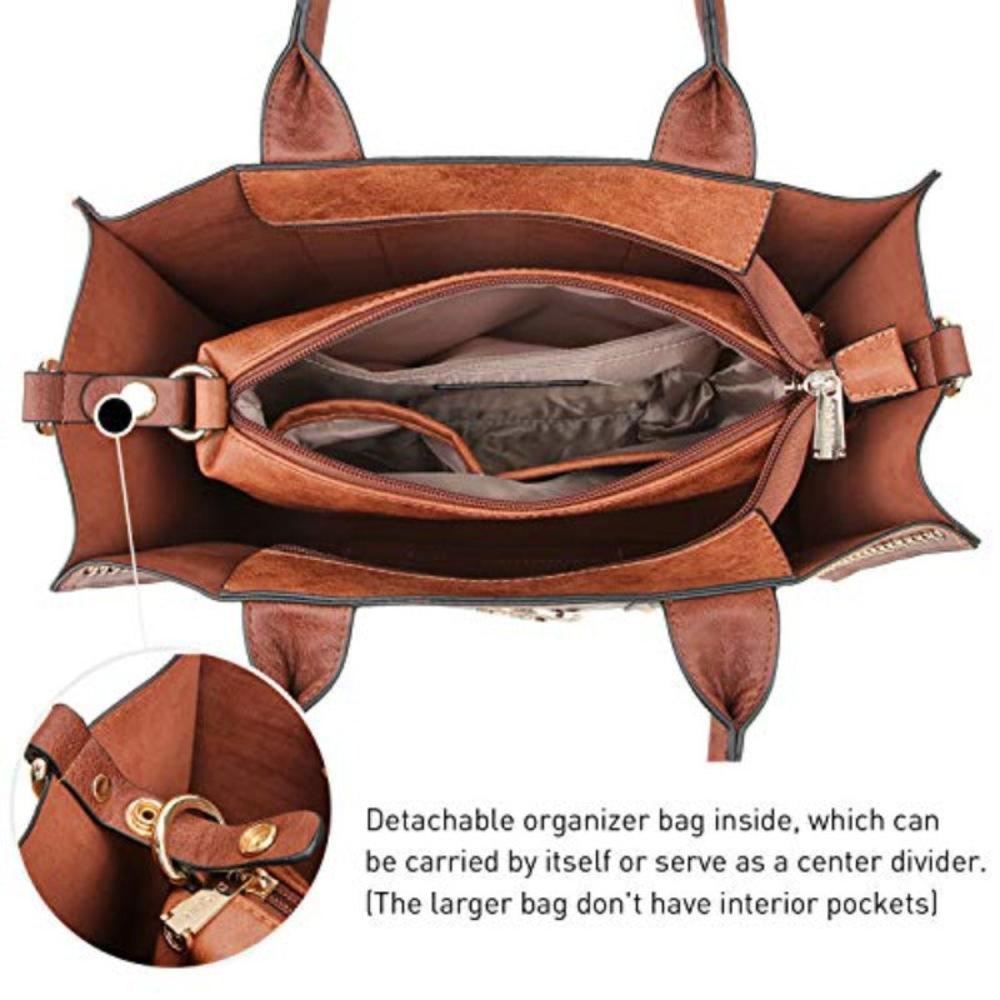 Vegan Leather Satchel Shoulder Purse Top Handle Handbag 3pcs Set - Lily Bloom