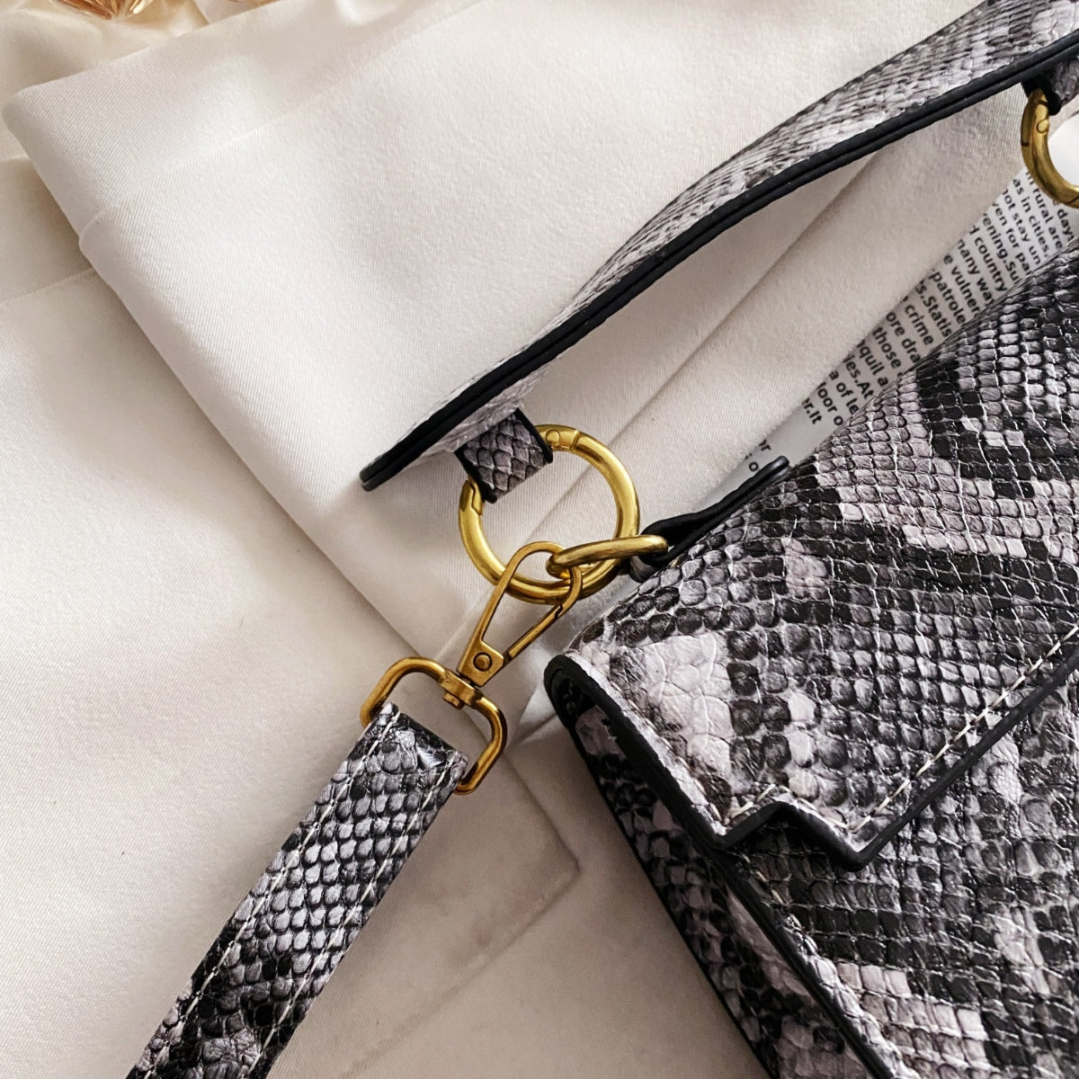 Vegan Leather Snakeskin Print Crossbody Bag