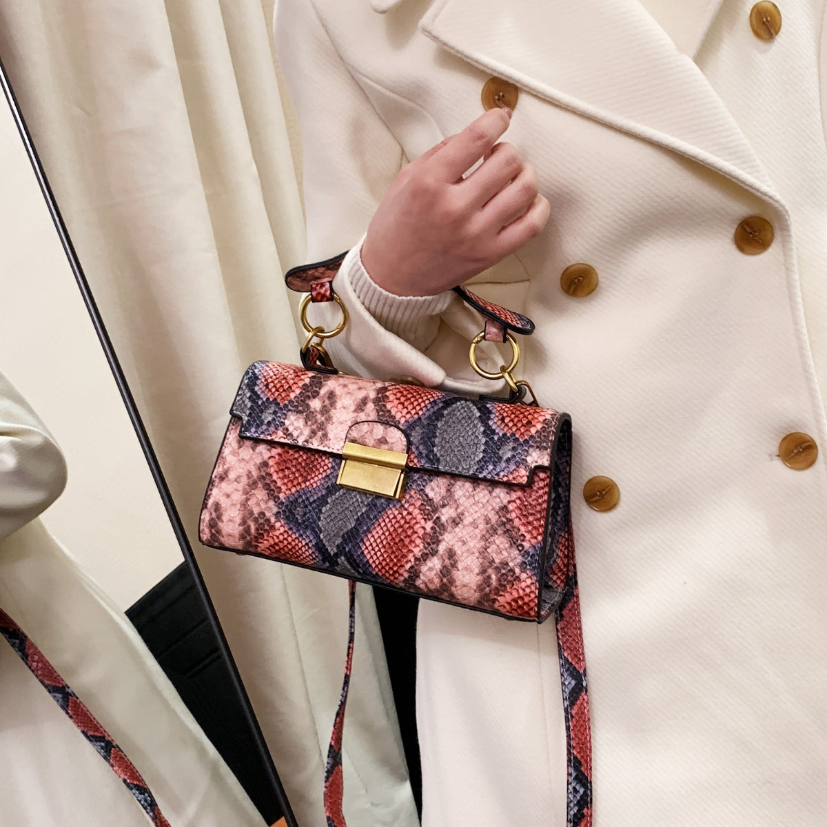 Vegan Leather Snakeskin Print Crossbody Bag