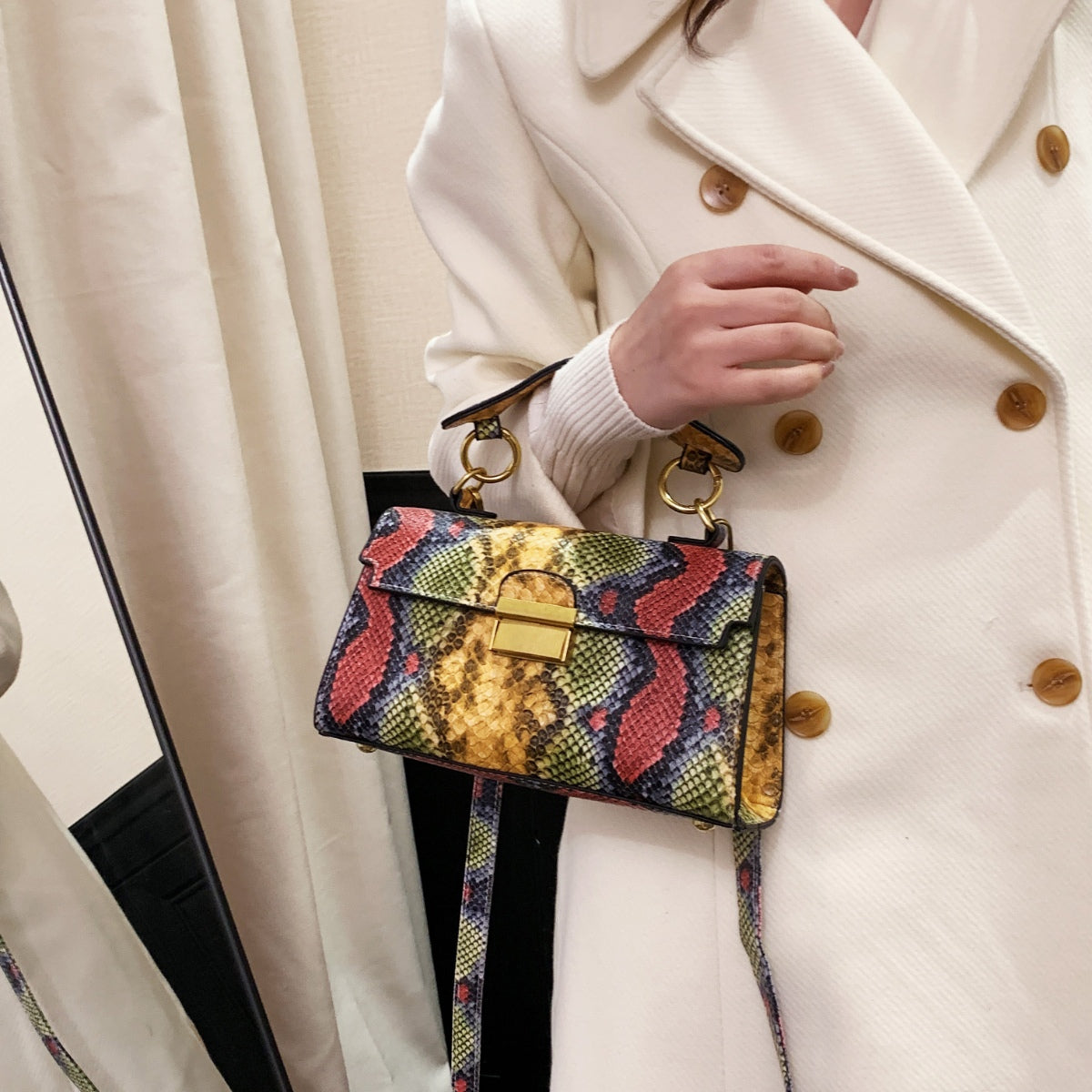 Vegan Leather Snakeskin Print Crossbody Bag