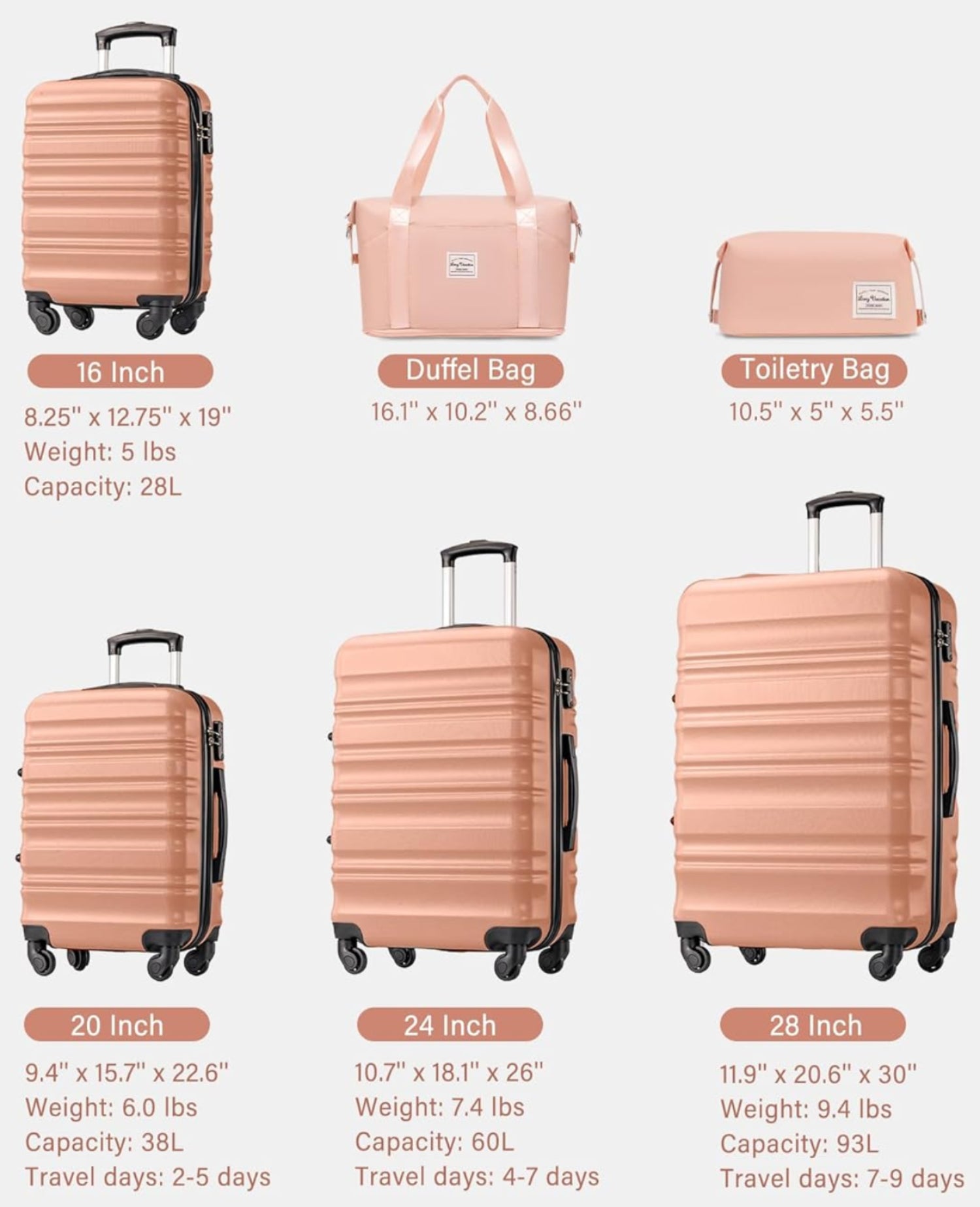 6 Piece Set Suitcase Hard-shell with Spinner Wheels TSA Lock