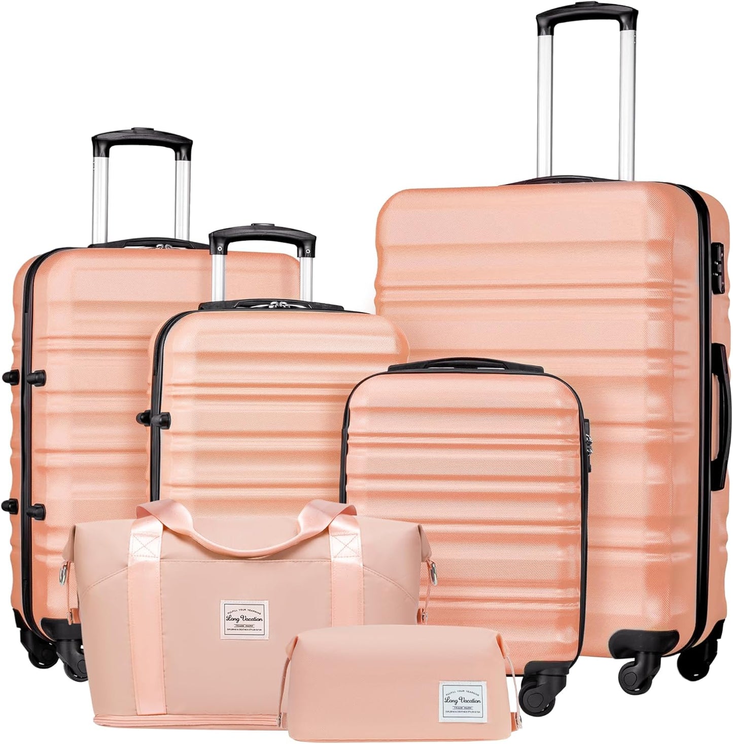 6 Piece Set Suitcase Hard-shell with Spinner Wheels TSA Lock