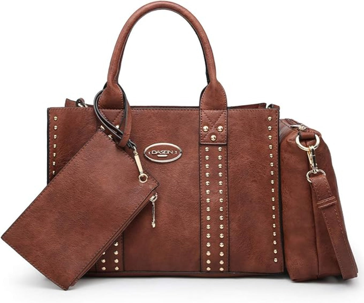Vegan Leather Satchel Bag Shoulder Purse Top Handle Handbag 3pcs Set - Lily Bloom Store