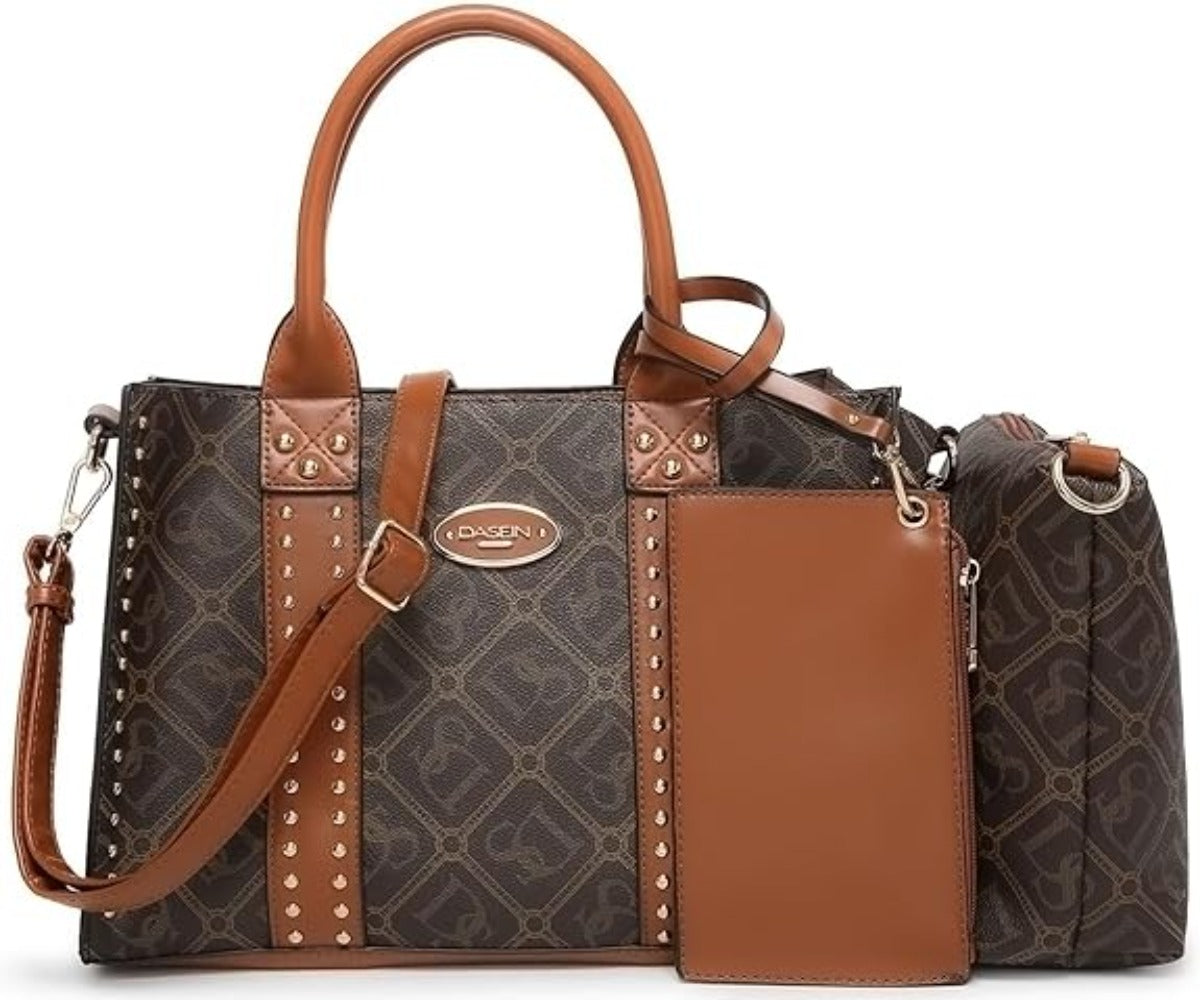 Vegan Leather Satchel Bag Shoulder Purse Top Handle Handbag 3pcs Set - Lily Bloom Store