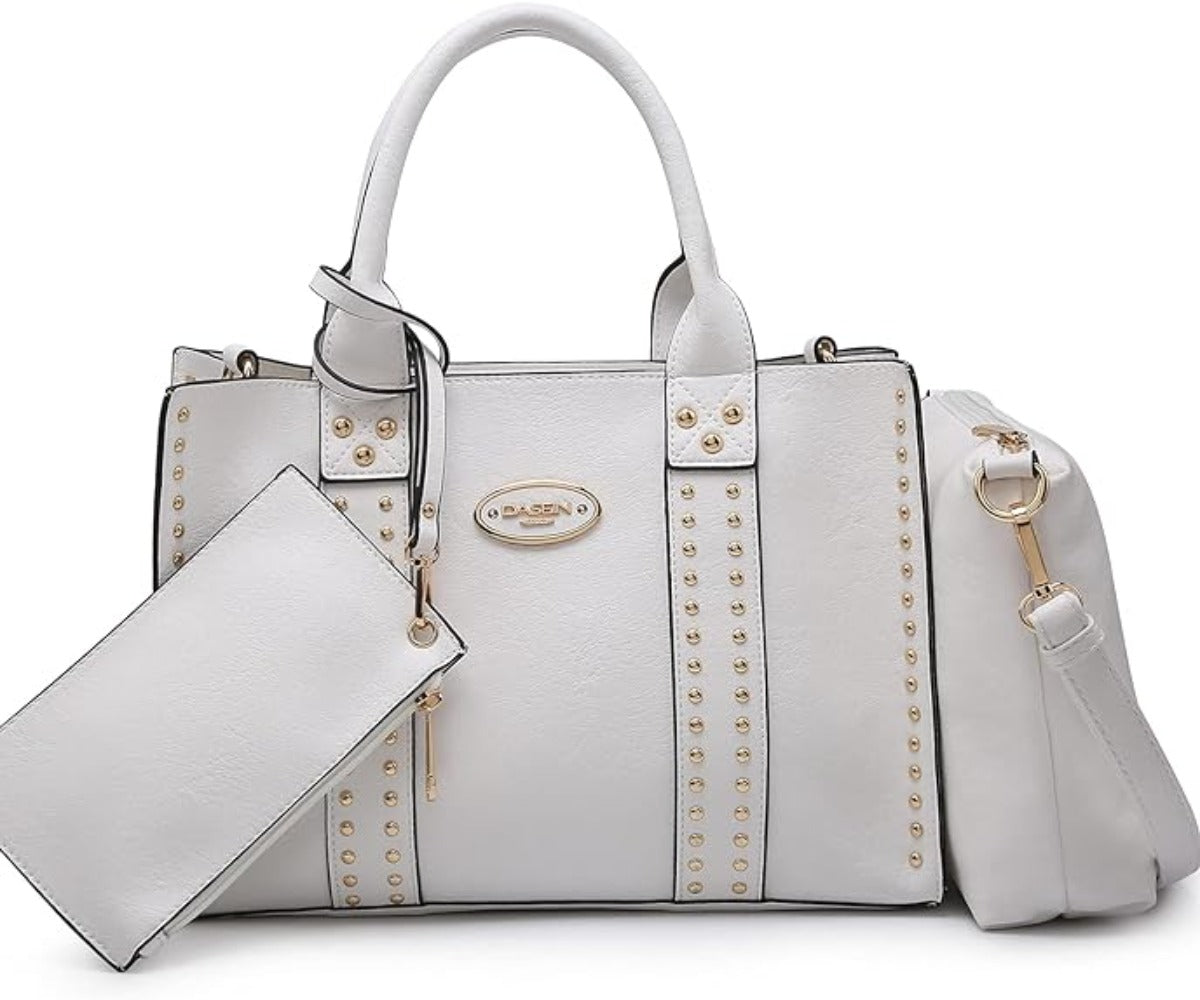 Vegan Leather Satchel Bag Shoulder Purse Top Handle Handbag 3pcs Set - Lily Bloom Store