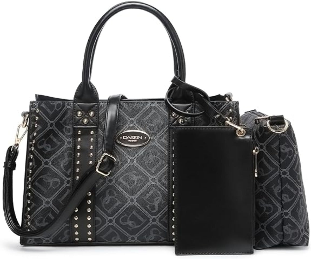 Vegan Leather Satchel Bag Shoulder Purse Top Handle Handbag 3pcs Set - Lily Bloom Store