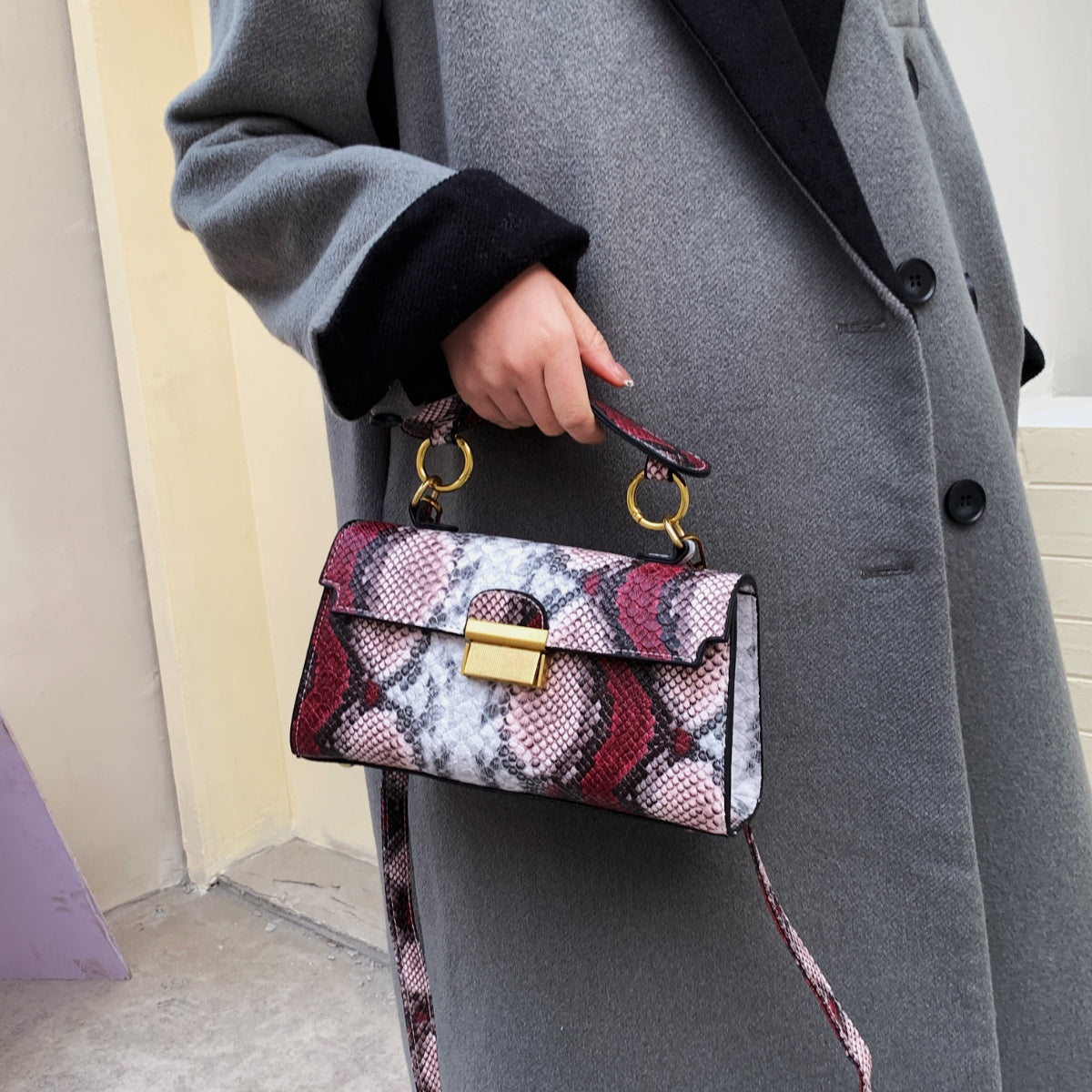 Vegan Leather Snakeskin Print Crossbody Bag