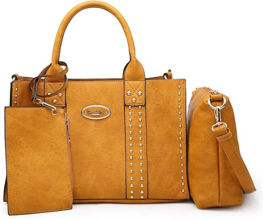 Vegan Leather Satchel Bag Shoulder Purse Top Handle Handbag 3pcs Set - Lily Bloom Store