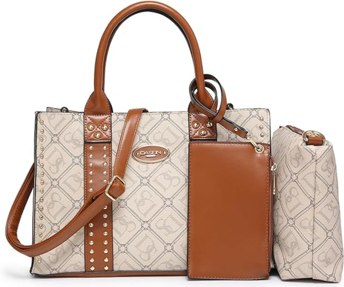 Vegan Leather Satchel Bag Shoulder Purse Top Handle Handbag 3pcs Set - Lily Bloom Store