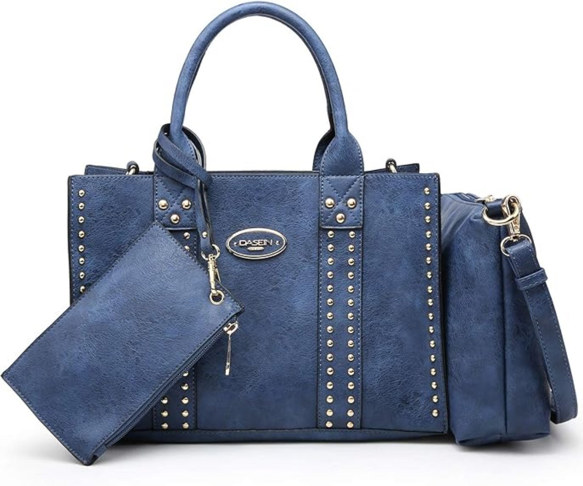Vegan Leather Satchel Bag Shoulder Purse Top Handle Handbag 3pcs Set - Lily Bloom Store
