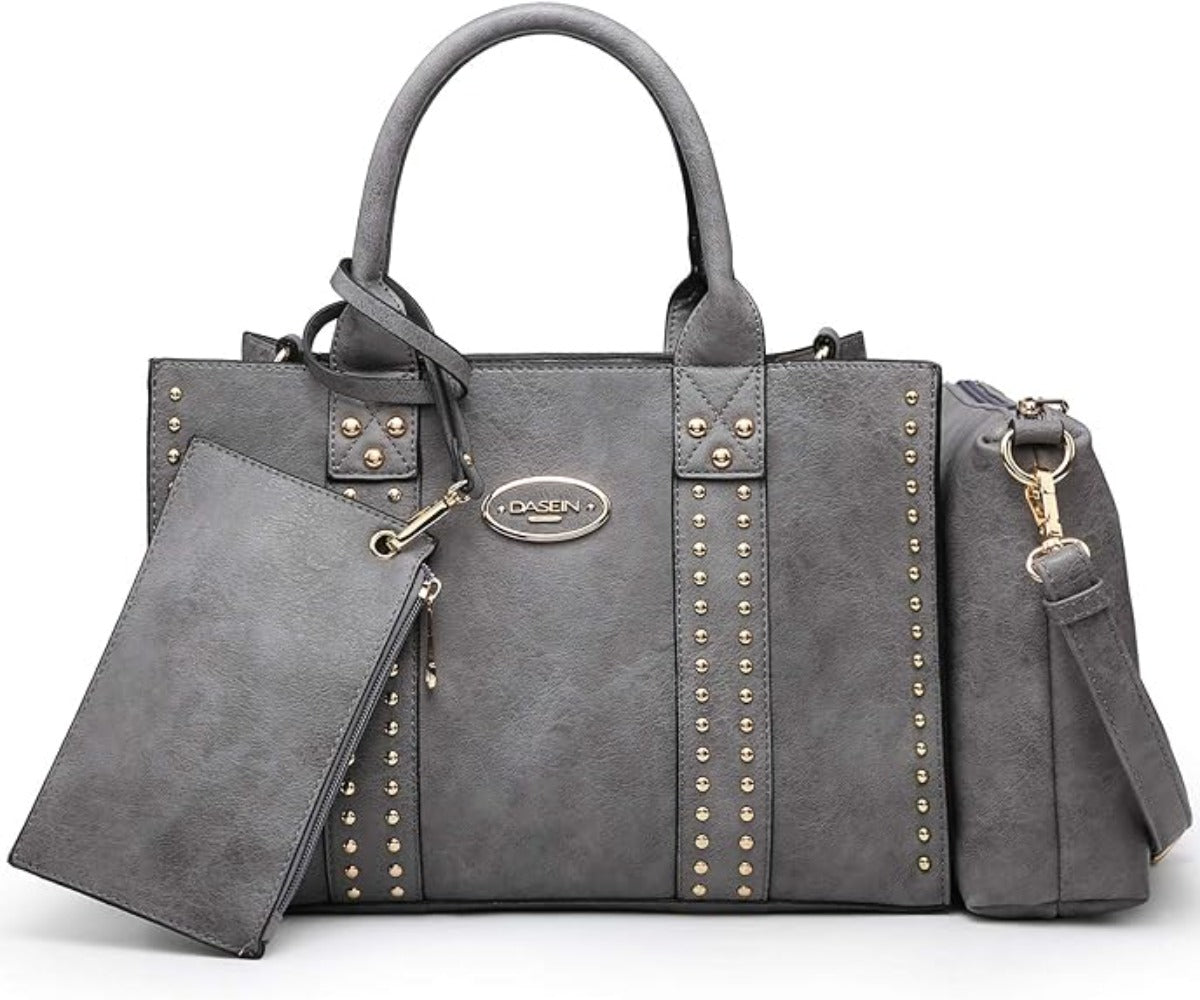 Vegan Leather Satchel Bag Shoulder Purse Top Handle Handbag 3pcs Set - Lily Bloom Store