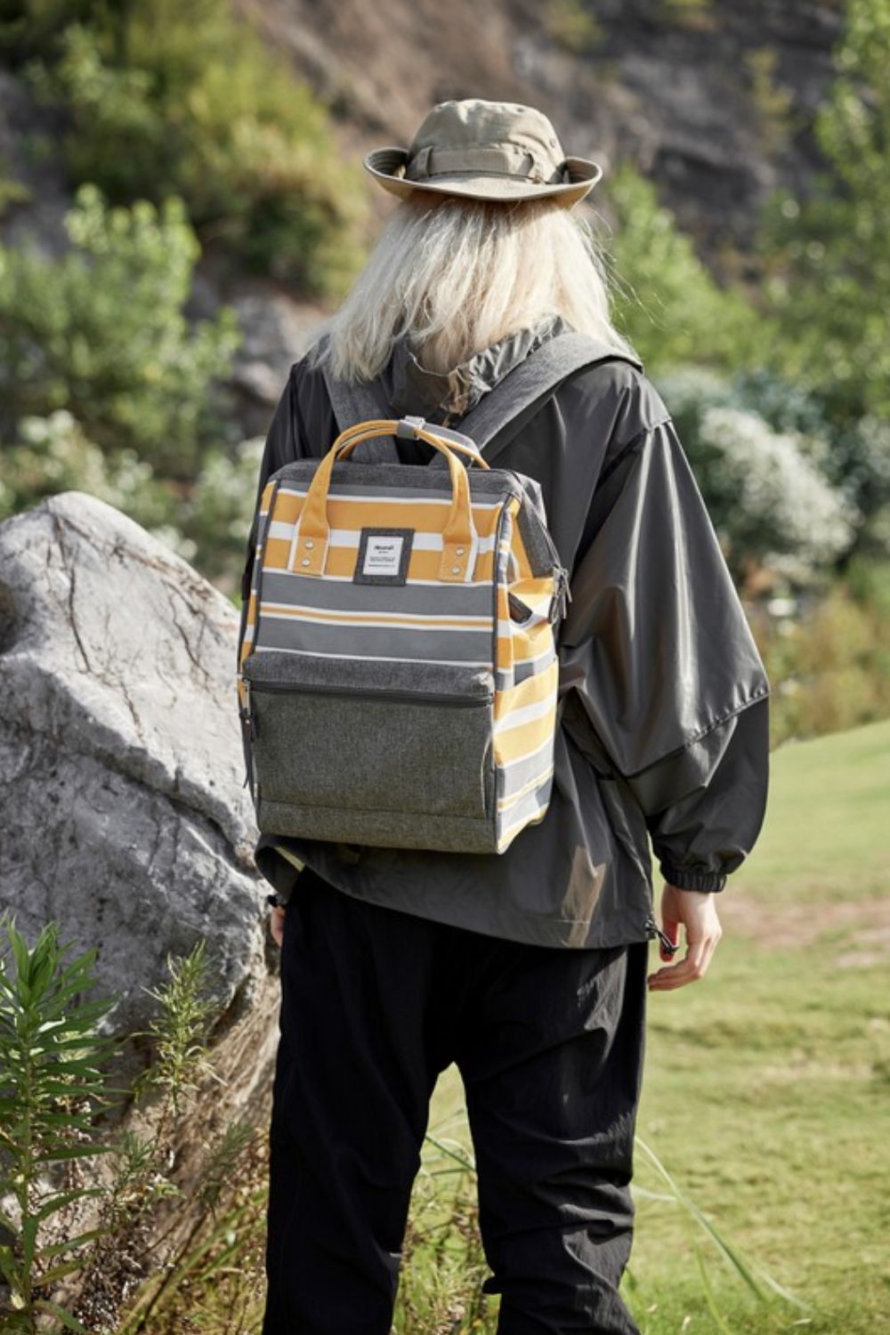 Striped Waterproof Nylon Backpack Bag with Side Pockets - Lily Bloom Store