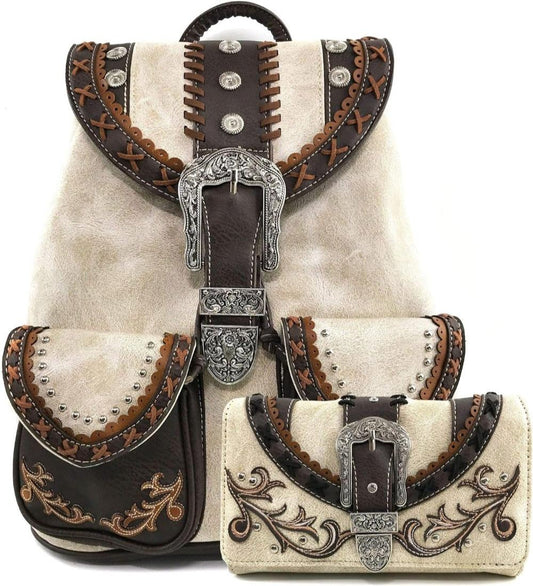 Floral Buckle Rucksack Backpack with Matching Wallet Set - Lily Bloom Store